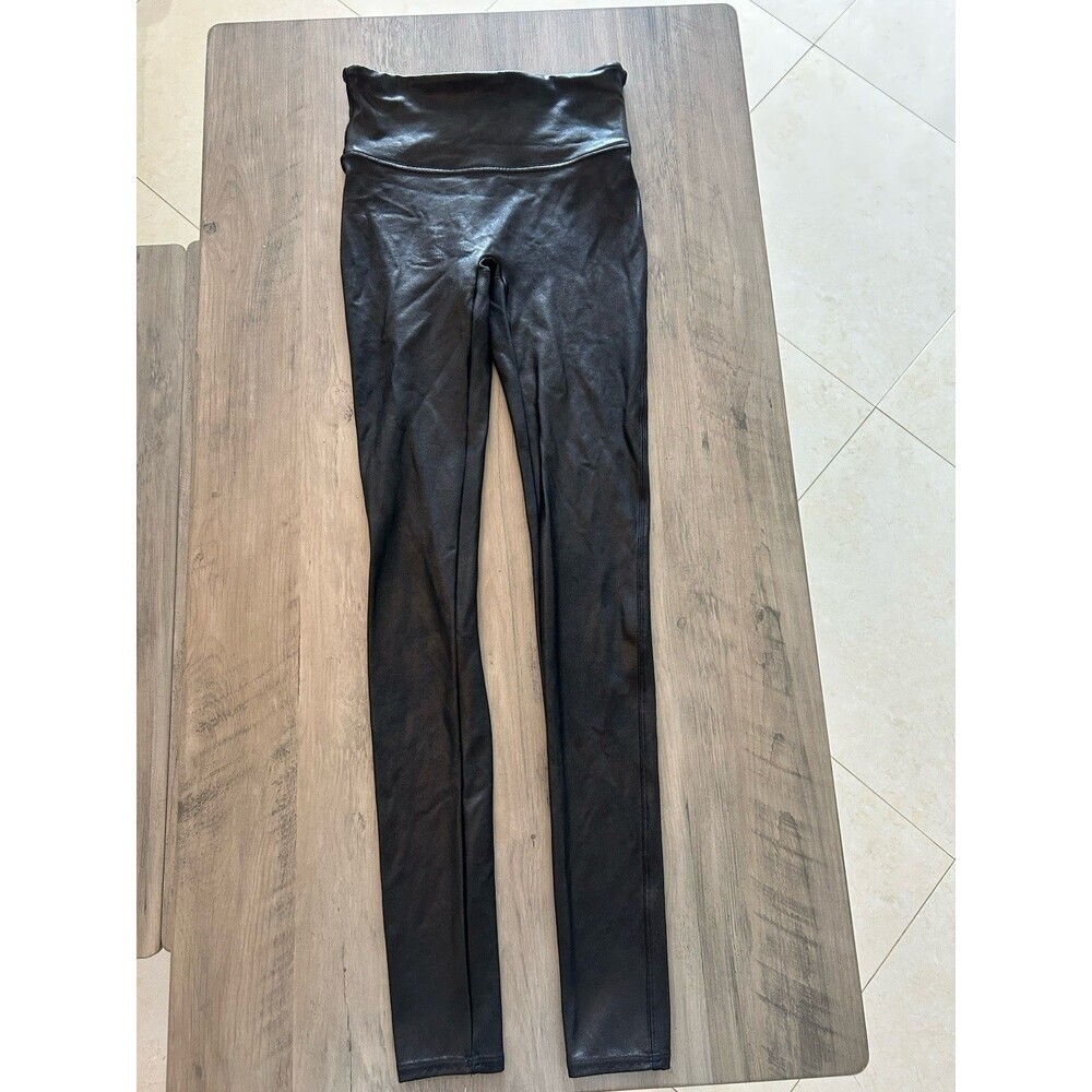 Spanx Women's Medium Black Faux Leather Leggings Skinny Stretch Fashion